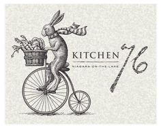 a rabbit riding on the back of a bike with a basket of flowers in it