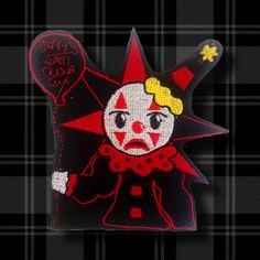 a patch with a clown on it that says, don't stop and stare