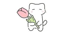 a drawing of a cat holding a flower