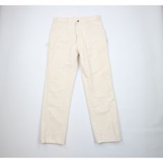 Vintage 90s Dickies Mens 34x34 Spell Out Wide Leg Dungaree Painter Pants Cream Mens Pants Blemishes front and back. Distressed and faded Mens size 34 (no tag, check measurements) Measurements are: 17 inches across the waist laid flat 34 inch inseam 44 inches from top to bottom 9 inch leg open Ivory Cotton US Shipping is FREE, Canada is $15 and International is $24 Check out my other items in my store! PR2044 White Cotton 90s Style Pants, White 90s Style Cotton Pants, 90s Cotton Cargo Pants, 90s Style Full Length Cotton Cargo Pants, Retro Cotton Pants With Standard Cut Leg, 90s Style Cotton Straight Leg Cargo Pants, Retro Cotton Pants With Standard Cut, 90s Style Cotton Cargo Pants, Vintage White Pants With Pockets