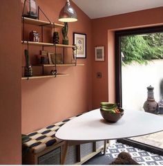 a dining room table with a bowl on it