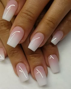 Ombre Gel Nails, White Tip Nails, Squoval Nails, French Manicure Nails, Ombre Nail, Simple Gel Nails, Ombre Nail Designs