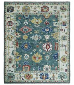 Eclectic 8x10 All Wool Traditional Persian Blue Teal and Ivory Vibrant Colorful Hand knotted Oushak Area Rug | TRDCP187810 – The Rug Decor Ivory Color Palette, Wall Panels Bedroom, Bathroom Pendant Lighting, Persian Blue, Stone Siding, Big Rugs, Manufactured Stone, Area Rug Sizes, Kitchen Mirror