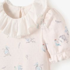 Our organic cotton pointelle bubble is soft and breathable, ideal for outdoor adventures or comfy indoor play. Created in a whimsical meadow mouse print, this pointelle bubble romper looks adorable and wears beautifully. 100% organic cotton Snap leg for easy changing Button closure on the back Flutter sleeve with ruffle collar detail Machine wash warm, do not bleach, tumble dry normal, medium iron, do not dry clean Cute Spring Bubble Romper For Loungewear, Cute Cream Bubble Romper For Spring, Cute Bedtime Tops For Spring, Cute Printed Bubble Romper For Spring, Mouse Print, Elegant Baby, Indoor Play, Bubble Romper, Ruffle Collar