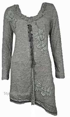 Ellis Vintage Tunic In Gray #Vintage, #victorian, #unique, #lace, #boutique, #vintageinspired, #styles2you #love #collection #ideas #inspiration #holiday #ootd #women #fashionista #ootd #gifts #fall #collection #holiday #season #party #affordablefashion #crochet #shoponline #unique #festival #festive #celebrations #gifts #thanksgiving #christmas #hiddengemsofstyles2you Cotton Sweater With Crochet Trim For Fall, Cotton Fall Sweater With Crochet Trim, Fitted Sweater With Crochet Trim For Fall, Fitted Fall Sweater With Crochet Trim, Winter Long Sleeve Cardigan With Crochet Trim, Bohemian Tops With Crochet Trim For Winter, Bohemian Winter Tops With Crochet Trim, Casual Winter Cardigan With Lace Trim, Bohemian Tunic For Fall Layering