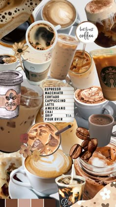 there are many different types of coffees in this collage