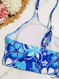 Katykey - Floral All Over Print Spaghetti Straps Swimsuit Set with Chic Plant Pattern, Crew Neck High Cut Bikini Sets - 2 Piece Set for Womens Swimwear & Clothing Blue Spaghetti Strap Tankini For Beach, Blue Spaghetti Strap Swimwear For Vacation, Blue Strapped Swimwear For Beach Party, Blue Straps Tankini For Vacation, Blue Tankini With Adjustable Straps For Beach, Blue Adjustable Straps Tankini For Beach Party, Casual Blue Tankini With Adjustable Straps, Blue Sleeveless Swimwear With Straps, Blue Strap Sleeveless Swimwear