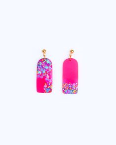 Neon Pink Bar Earrings, Bright Statement Earrings With Colourful Glitter, Handmade Jewelry Gift - Etsy Pink Glitter Drop Earrings, Trendy Pink Glitter Earrings, Pink Glitter Jewelry For Gift, Pink Glitter Earrings, Pink Bar, Colorful Glitter, Crystal Resin, Special Girl, Bright And Beautiful