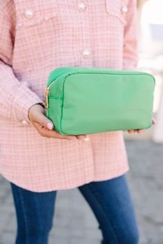 This large cosmetic bag is perfect for the girl on the go! It's such a good size to hold all of your make-up and accessories. We love this size cosmetic bag for weekend getaways at the beach or going home for the holidays. We also love that this cutie can be personalized to be all your own!  Patch placements are as pictured.  We are unable to accommodate copyrighted phrases/abbreviations/initials.  Personalized items are final sale. Cheap Multicolor Cosmetic Bag For Everyday, Affordable Multicolor Cosmetic Bag For Everyday, Cute Cheap Green Cosmetic Bag, Cute Green Cosmetic Bag, Playful Multicolor Cheap Cosmetic Bag, Peach Loft Cosmetic Bag, Bags Preppy, Vacation Outfits Casual, Spring Break Cruise