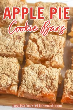 apple pie bars on a cutting board with text overlay