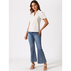 This print summer shirt is designed with v neck, puff short sleeves, and Folding cuffs, a good choice for your daily wear. The draped cut and unique design, create a casual yet stylish look, a must-have in any woman's wardrobe. They are crafted from lightweight and breathable fabric, ensuring comfort throughout the day. These blouses are perfect for casual outings, pair them with jeans or shorts for a relaxed yet put-together look. Dress them up with a skirt or trousers for a more polished ensem Casual Short Sleeve V-neck Top With Floral Print, Casual Floral Print Short Sleeve V-neck Top, Ruffle Sleeve Blouse, Cherry Print, Chiffon Ruffle, Summer Blouses, Polka Dot Blouse, Women's Wardrobe, Collar Shirt