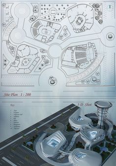 a blueprint shows the plan for an office building and parking lot, as well as other buildings