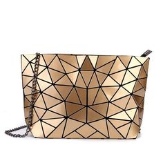 Women's Geometric Patterned Crossbody Bag - Wnkrs Modern Party Bag With Zipper Closure, Modern Party Bags With Zipper Closure, Gold Rectangular Bag With Zipper Closure, Metallic Shoulder Bag For Evening With Zipper, Rectangular Gold Bag With Zipper Closure, Metallic Evening Shoulder Bag With Zipper Closure, Gold Modern Shoulder Evening Bag, Modern Gold Shoulder Evening Bag, Crossbody Evening Bag With Zipper For Party