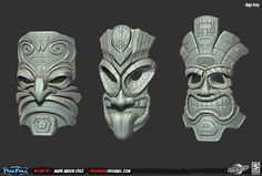 three masks with different designs on them