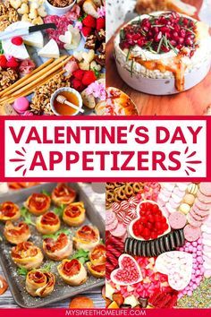 valentine's day appetizers are on display in this collage with the words,