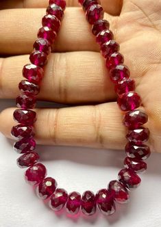 AAAA+ QUALITY-Ruby Corundum Faceted Beads Shape Beads Ruby 6-8 MM Beads Ruby Gemstone Beads Jewelry Making. Product -; Rare Ruby Corundum  Grade-: AAA High Quality Stone shape-:  Faceted Beads Shape Color= Red  Length-: 7 Inch Quantity -: 1 Strand Size-: 6/8 MM Genuine Measurements and weight are close to approximations We accept bulk or wholesale orders for any gemstone which you'll get best wholesale prices! Hence you can contact me with your requirement of bulk or wholesale order. I'll be hap Luxury Unique Red Beads, Faceted Rondelle Beads For Gifts, Faceted Round Beads Gemstones For Jewelry Making, Faceted Round Beads Bracelet For Jewelry Making, Rondelle Beads For Jewelry Making, Gemstone Beads Jewelry, Ruby Beads, Ruby Gemstone, Beads Bracelet