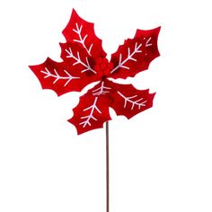 a red and white pinwheel with snowflakes on it's leaves is shown against a white background