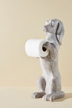 a dog holding a roll of toilet paper in its mouth