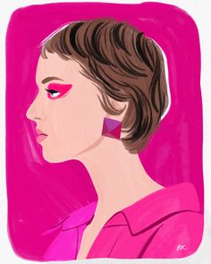 a painting of a woman with pink makeup