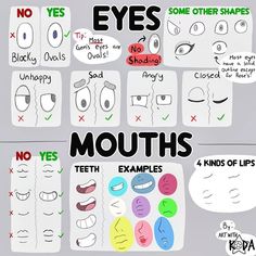 an eye chart with different types of eyes and mouth shapes for each individual to see