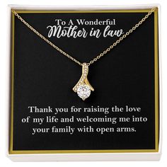 To A Wonderful Mother-In-Law Necklace Gift Gold Necklace With Gift Box For Anniversary, Gold Jewelry With Gift Box For Anniversary, Gold Jewelry With Hallmark, Yellow Gold Jewelry With Gift Box For Anniversary, Formal Yellow Gold Necklaces For Gifts, Meaningful Hallmark Necklace As Gift, Gold Jewelry With Gift Box For Mother's Day, Meaningful Hallmarked Necklace Gift, Yellow Gold Necklace For Anniversary On Mother's Day