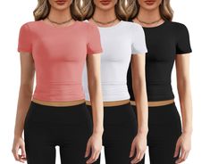 PRICES MAY VARY. Material: Womens tight short sleeve shirts. Made of 95%Polyester,5%Elastane stretch fabric. Soft and elastic, lightweight and Comfortable to wear. Design: Going out tops for women. Sexy shirt, cropped length, slim fit tops, short sleeve, crew neck, solid color, plain undershirt, perfect matching with cargo pants. This tee shirt is the must-have item in your wardrobe. Occassion: Basic t shirts great for women, juniors, teens, girls. Perfect for daily casual wear, streetwear, home Thrift Manifest, Basic Crop Tops, Slim Fit Crop Top, Color Plain, Short Sleeve Shirt Women, Slim Fit Top, Slim Fit Shorts, Shorts With Tights, Women's Casual