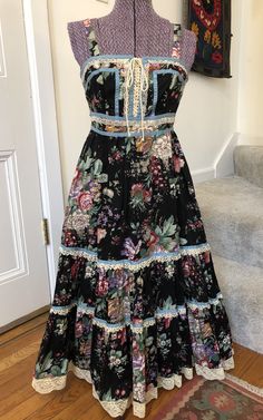 Black Sundress Outfit, 70s Sundress, Black Floral Sundress, Bohemian Sundress, Sundress Outfit, Vintage Sundress, Black Sundress