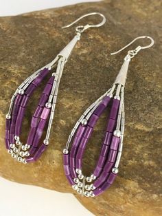 Purple Teardrop Earrings With Dangling Beads, Beaded Wedding Jewelry, Ombre Earrings, Abalone Earrings, Beaded Earrings Diy, Earrings Diy, Beaded Earrings Patterns, Beaded Wedding, Silver Dangle Earrings