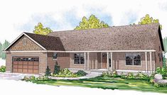 this is an artist's rendering of the country house plan for these ranch home plans