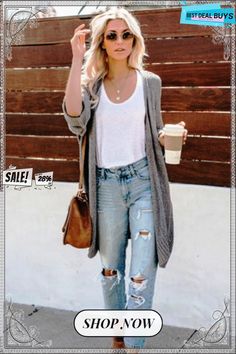 Solid Simple Long Cardigan Casual V-neck Outerwear For Everyday, Trendy Gray V-neck Outerwear, Trendy Gray Spring Sweater, Trendy Cardigan With Pockets For Layering, Casual Gray Open Front Cardigan, Casual Gray Open Front Sweater, Chic Gray Cardigan For Fall, Casual Open Front Sweater Coat With Relaxed Fit, Casual V-neck Sweater Coat For Layering