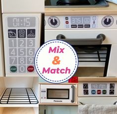 there are pictures of different kitchen appliances in this photo collage with the words mix and match above them