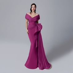 Indulge in sophistication with Maison7 Official's off-shoulder long dresses. Elevate your style and embrace timeless elegance. Explore and Order today! Banquet Evening Dress With Sweep Train, Pre-draped Fitted Evening Dress For Banquet, Pre-draped Evening Dress With Sweep Train For Gala, Evening Mermaid Dress With Detachable Train And Fitted Bodice, Draped Evening Wedding Dress, Fitted Pre-draped Evening Dress For Banquet, Evening Wedding Dress With Draped Design, Evening Wedding Draped Dress, Evening Dress With Detachable Long Train