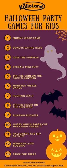 halloween party games for kids with pumpkins and bats