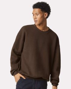 Unisex ReFlex Fleece Crewneck Sweatshirt - BROWN - L | American Apparel ReFlex Fleece Crewneck Sweatshirt in Brown Size Large | Cotton/Polyester Blend 70 20 10, Womens Fleece, American Apparel, Sweatshirt Fashion, Unisex Sweatshirt, Sustainable Fashion, Crewneck Sweatshirt, Evolution, Heather Grey