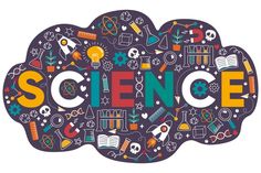 the word science surrounded by various icons and symbols in a cloud shape on a white background