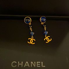 1990 Vintage Chanel Gold Toned Blue Gripoix Earrings Are Brand New In A Box. Blue Elegant Earrings, Blue Chanel, Jewelry Chanel, Chanel Earrings, Chanel Jewelry, Ear Rings, Vintage Chanel, In A Box, A Box