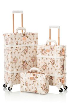 Girly Cute Pink Retro Luggage Sets for Women | COTRUNKAGE Cute Suitcases, Luxury Luggage, 3 Piece Luggage Set, Vintage Suitcase, Vintage Luggage, Train Case, At The Airport, Weaving Art, Luggage Sets