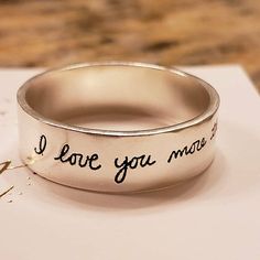 Custom Handwriting Ring Wide Handwriting Band in Sterling | Etsy Meaningful Rings For Wedding And Mother's Day, Meaningful Wedding Rings For Mother's Day, Wedding Rings For Mother's Day, Meaningful Silver Wedding Rings, Adjustable Engraved Ring For Wedding On Valentine's Day, Adjustable Engraved Wedding Ring For Valentine's Day, Valentine's Day Wedding Adjustable Engraved Ring, Customizable Rings For Wedding On Valentine's Day, Customizable Wedding Rings For Valentine's Day