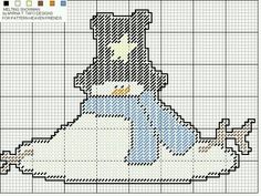 a cross stitch pattern with the shape of a map in blue and white, as well as