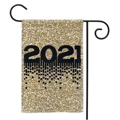 a black and gold banner with the number twenty two on it, hanging from a metal pole