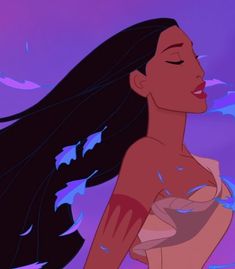 an animated image of a woman with long black hair and flowing water around her body