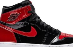 Introducing the Air Jordan 1 Retro High OG 'Patent Bred' Sneakers for Men. This iconic sneaker gets a glossy upgrade with patent leather construction and classic colorway. Experience ultimate comfort with Air-sole unit and sturdy rubber cupsole. Perfect for any sneakerhead looking to elevate their collection. Release Date: 12-30-2021 SKU: 555088 063 Designer: Peter Moore Nickname: Patent Bred Colorway: Black/White/Varsity Red Main Color: Red Upper Material: Patent Leather Technology: Air Categor Custom Low-top Patent Leather Sneakers For Streetwear, Streetwear Sneakers With Boost Midsole And Patent Leather, Patent Leather Sneakers With Boost Midsole For Streetwear, Lace-up Patent Leather Sneakers For Streetwear, Custom Patent Leather Lace-up Sneakers For Streetwear, Custom Lace-up Patent Leather Sneakers For Streetwear, Patent Leather Lace-up Custom Sneakers For Streetwear, Sports Sneakers With Patent Leather And Round Toe, Sports Sneakers In Patent Leather