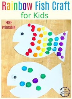 rainbow fish craft for kids to make with paper plates and colored crayon dots