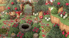 an animated garden with lots of flowers and trees