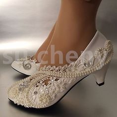 su.cheny 2” White ivory pearls lace crystal Wedding shoes Bridal women size 5-12 | eBay Ballet Wedding Shoes, Wedding Shoes Pumps, Satin Wedding Shoes, Pearl Wedding Shoes, Ivory Heels, Bridal Shoes Low Heel, Crystal Wedding Shoes, Wedding Shoes Low Heel, Bridal Pumps