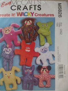 an advertisement for crafts featuring stuffed animals in various colors and sizes, with the title create it wacky creatures