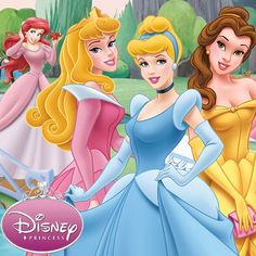 there are many princesses standing together in the park