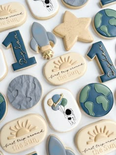 Boy birthday, first trip around the sun, birthday cookies Trip Around The Sun Cookies, Space Cookies, 1st Birthday Boy Themes, Birthday Sugar Cookies, Vintage Oven, Baby First Birthday Themes, Custom Sugar Cookies, Boys First Birthday Party Ideas, First Trip Around The Sun