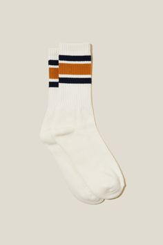 There's a huge selection of colors available in our active socks range. They sit at calf height with a stretch rib knit upper and comfy contoured padded sole.

Features:  
- comfortable stretch rib- One Size Fits Most- Calf length sock Tennis Socks, Mens Crew Socks, Cargo Jacket, Blouse Jeans, Festival Looks, Athletic Socks, Navy Gold, Mom Shorts, Swimsuit Cover Ups