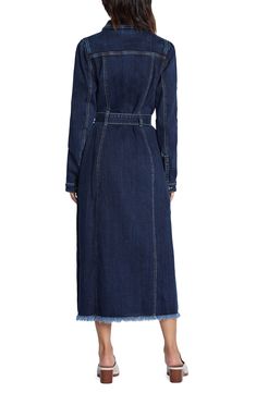 A dark wash and premium stretch denim bring an edgy touch to this long-sleeve shirtdress. Spread collar Long sleeves with button cuffs Shady Black is 66% cotton, 23% polyester, 10% rayon, 1% spandex; Blue is 96% cotton, 3% polyester, 1% spandex Machine wash, tumble dry Imported Denim Shirt Dress, Denim Design, Shirtdress, Blue Sea, Denim Wash, Stretch Denim, Lab, Shirt Dress, Top Brands